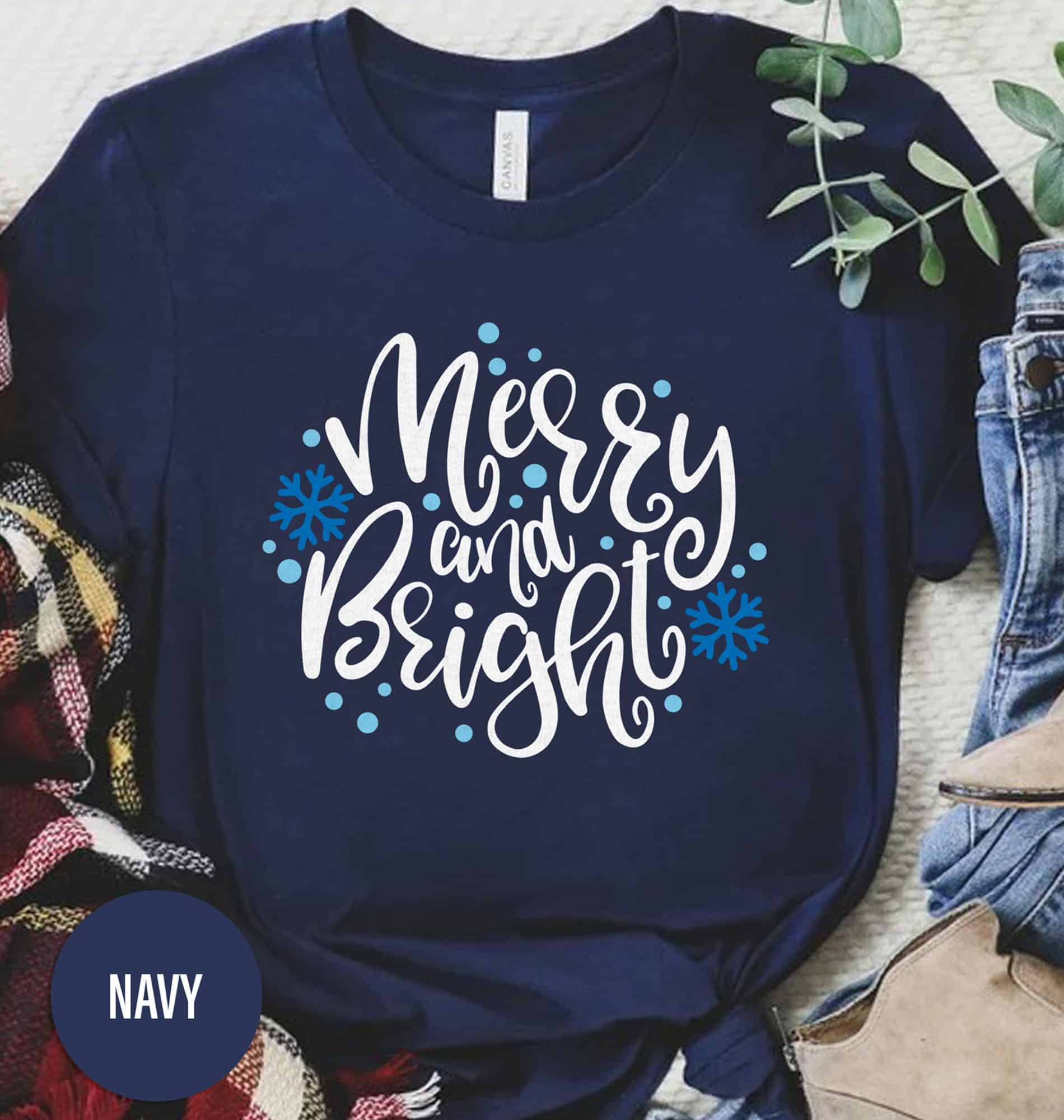 Marry Bright Snow Christmas Tee Festive Holiday Apparel