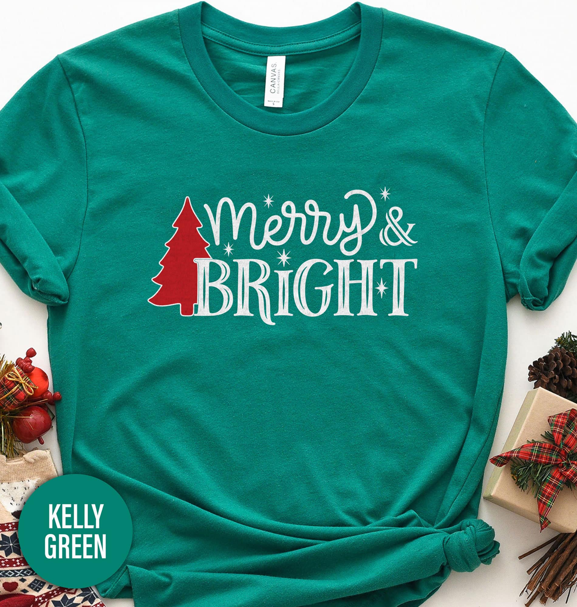 Merry & Bright Christmas Tree Christmas T Shirt