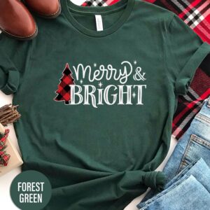 Merry & Bright Holiday Tree Christmas T Shirt
