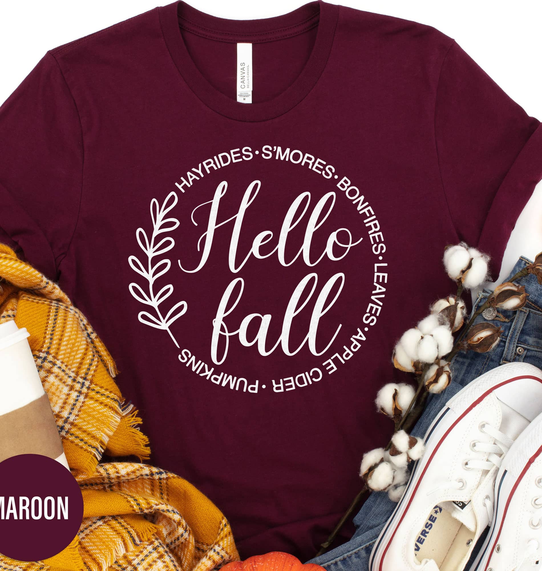 Hello Fall Pumpkin Shirt, Cute Animal Print Tee Thanksgiving