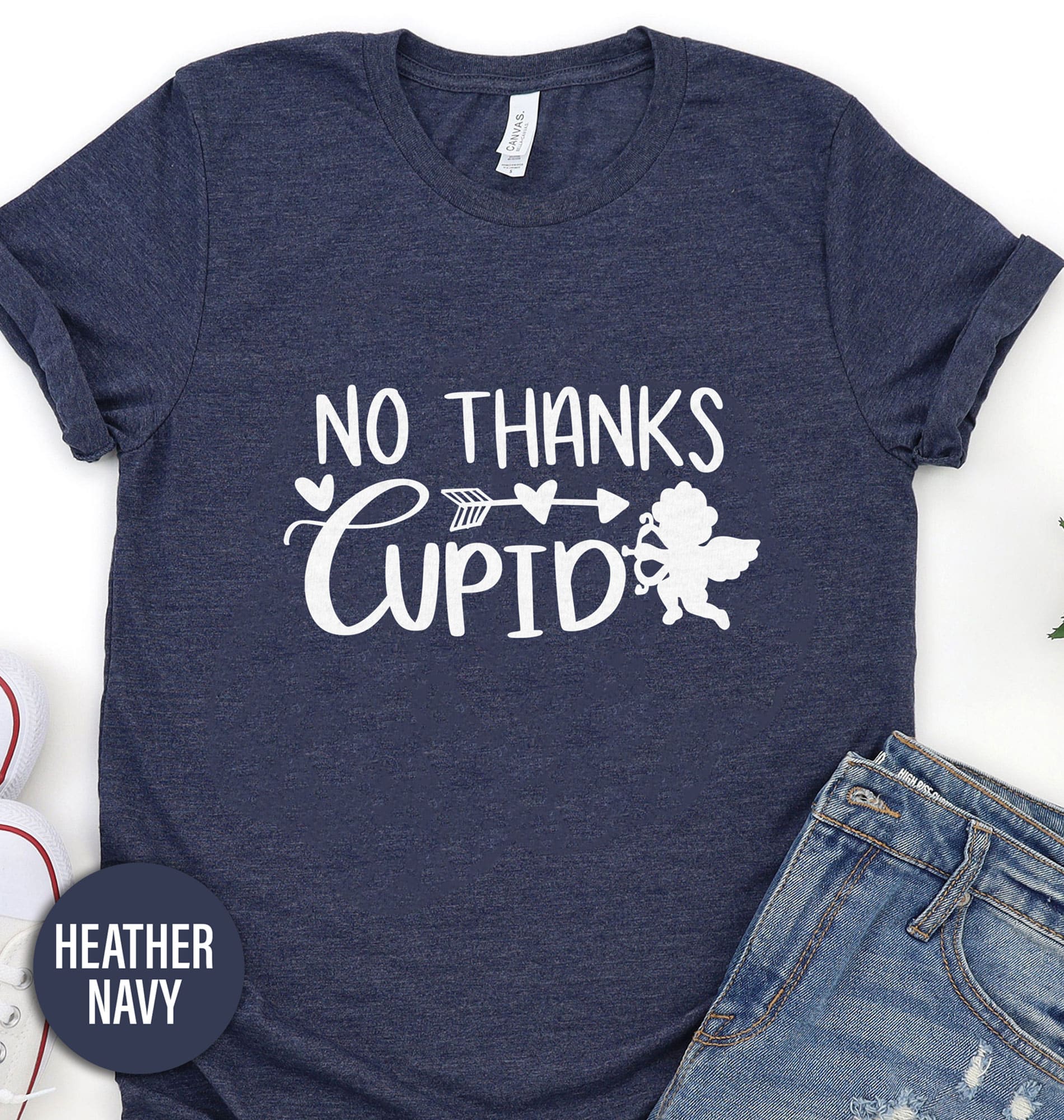 No Thanks Cupid Cherub Calligraphy Valentines Day T Shirt