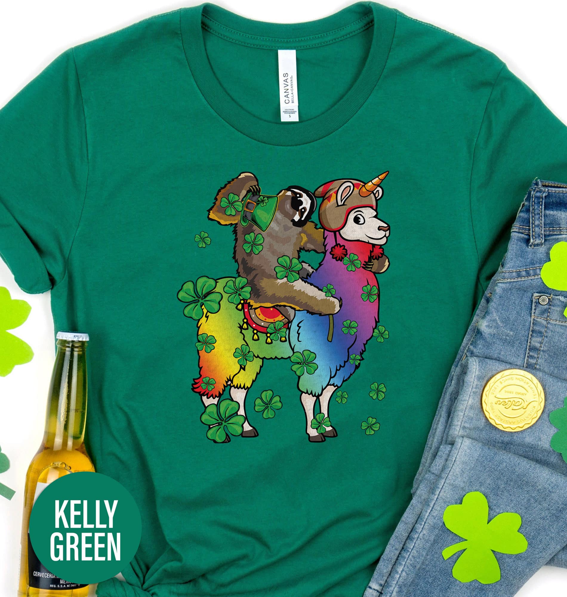 Sloth Riding His Lucky Llama St. Patrick's Day T Shirt