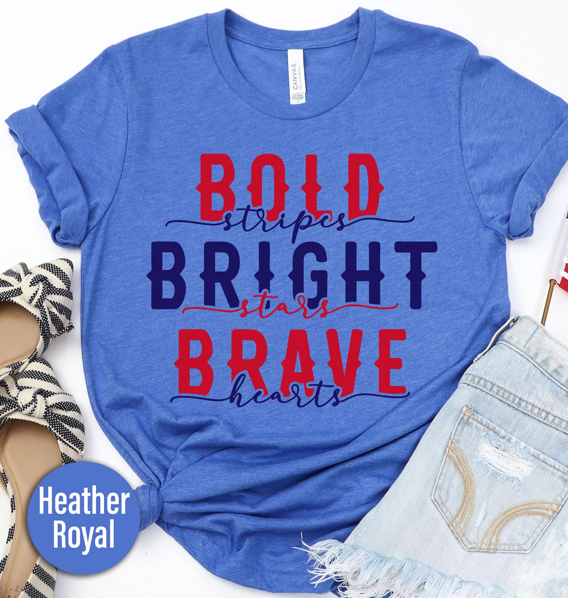 Bold Stripes Bright Stars Brave Hearts Fun T-shirt
