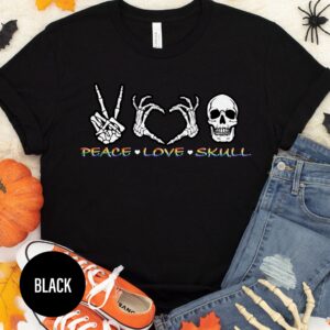 Pleace Love Skull Halloween T Shirt