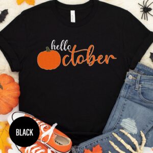 Hello October Fall Halloween T Shirt