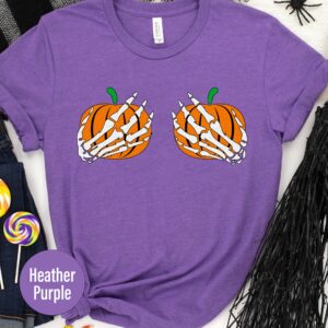 Skeleton Pumpkin Boobies Halloween T Shirt