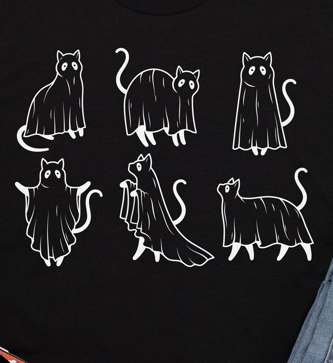 Cute Ghost Cat Halloween T Shirt