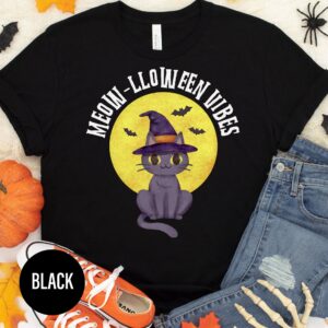 Meow Halloween Vibes Black Tee - Holidayshirts