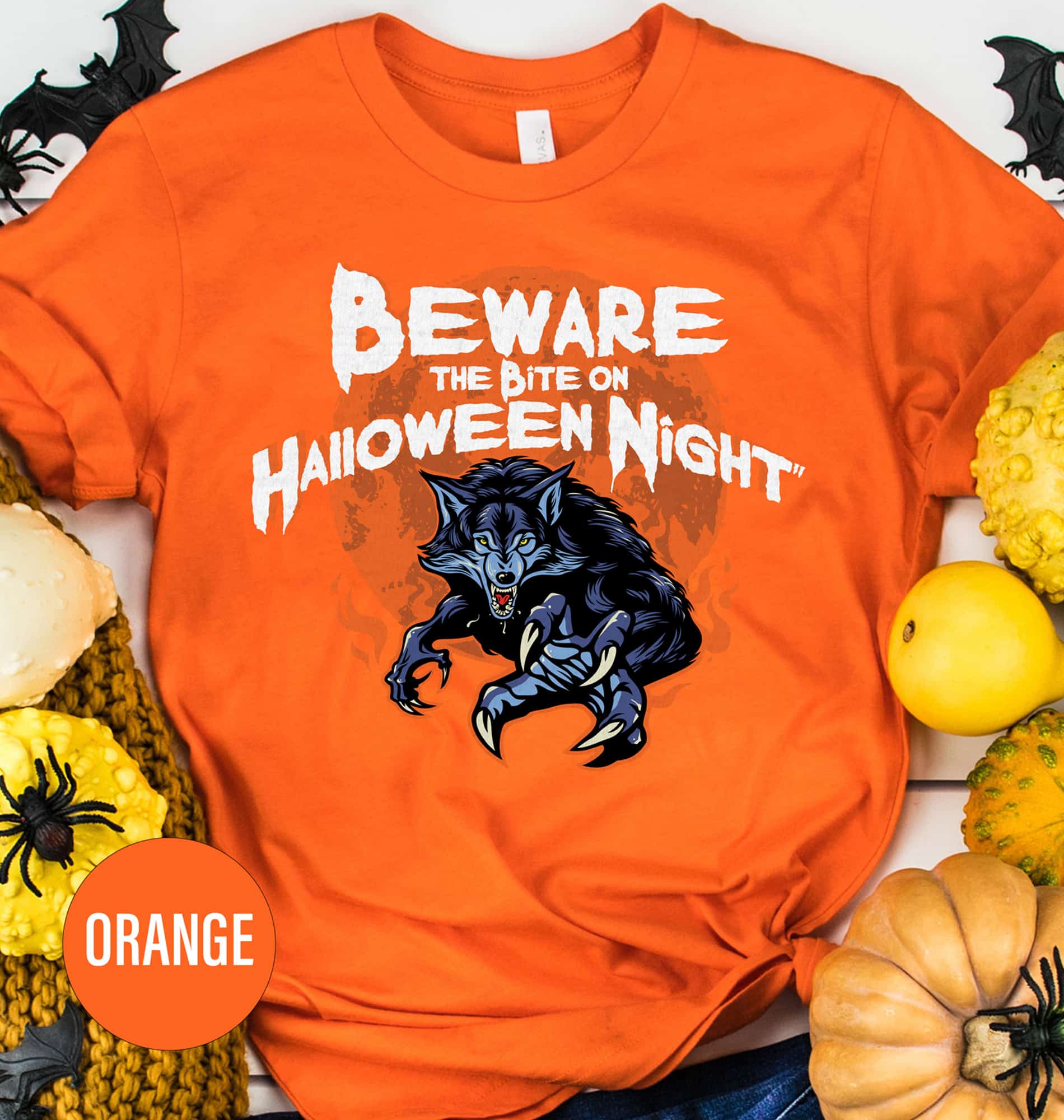Spooky Wolf Night Halloween Tee - Orange