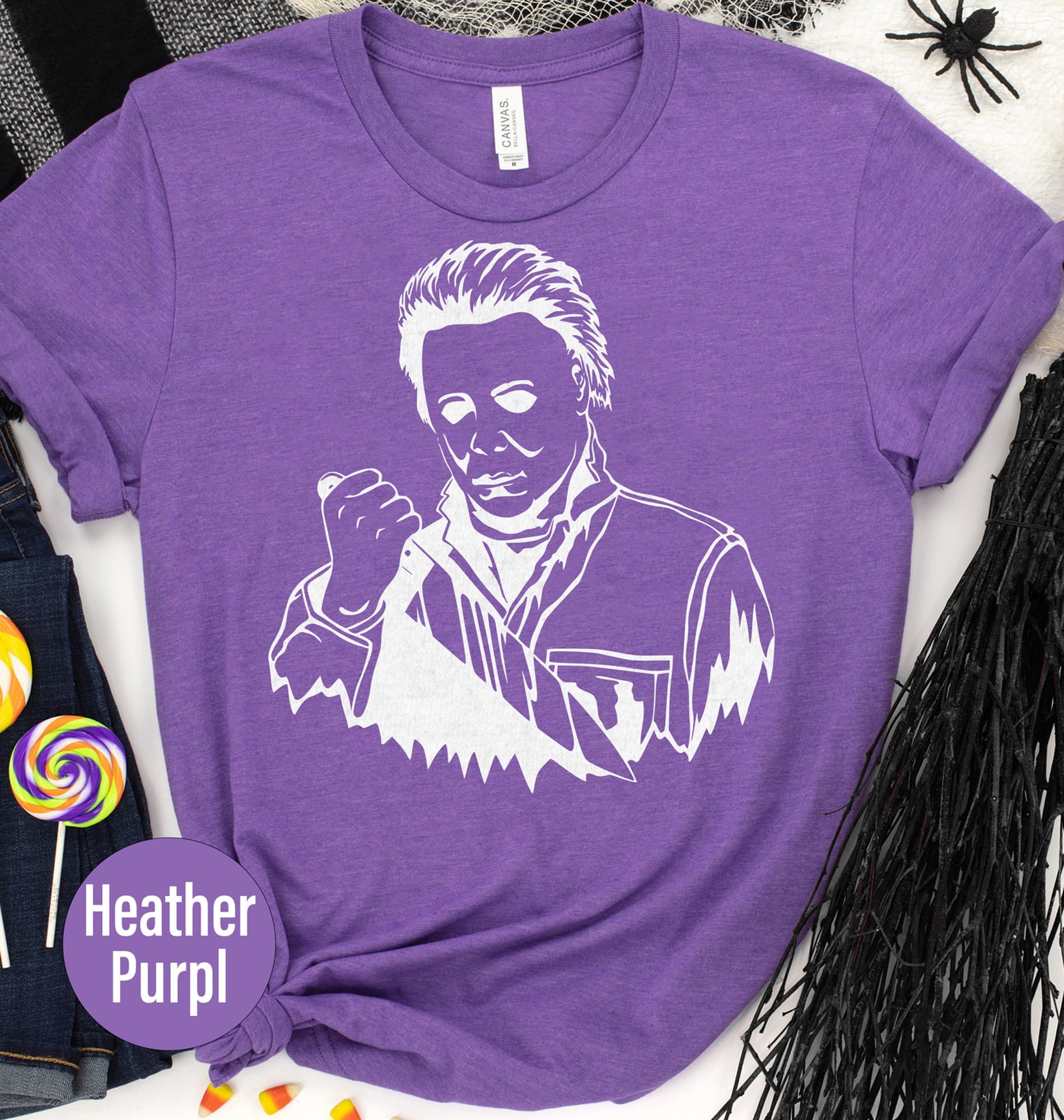 Spooky Knife Man Sketch Tee - Purple Halloween