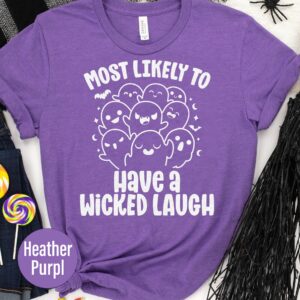Most Likely To Laugh In A Wicked Style Purple Halloween T-shirt