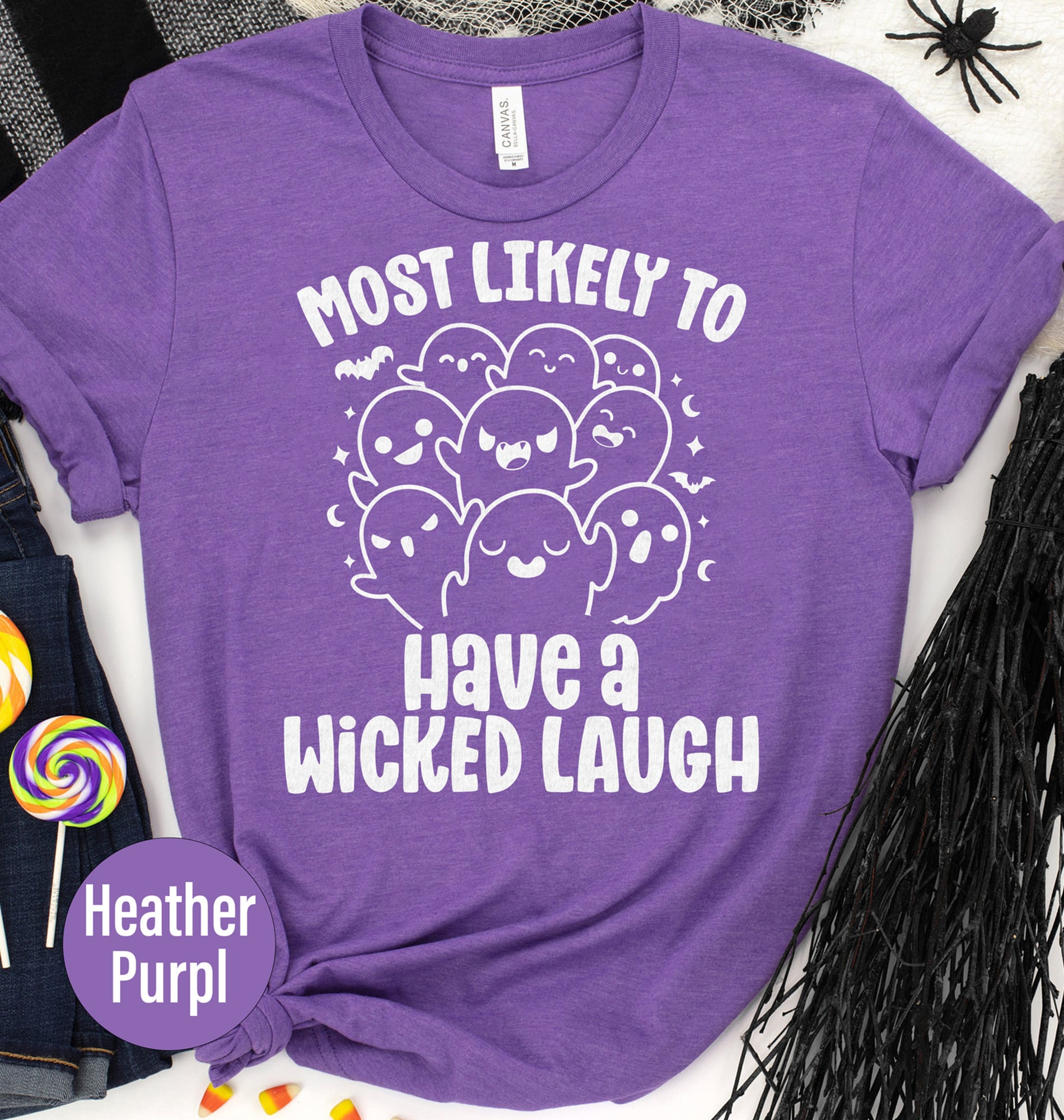 Most Likely To Laugh In A Wicked Style Purple Halloween T-shirt