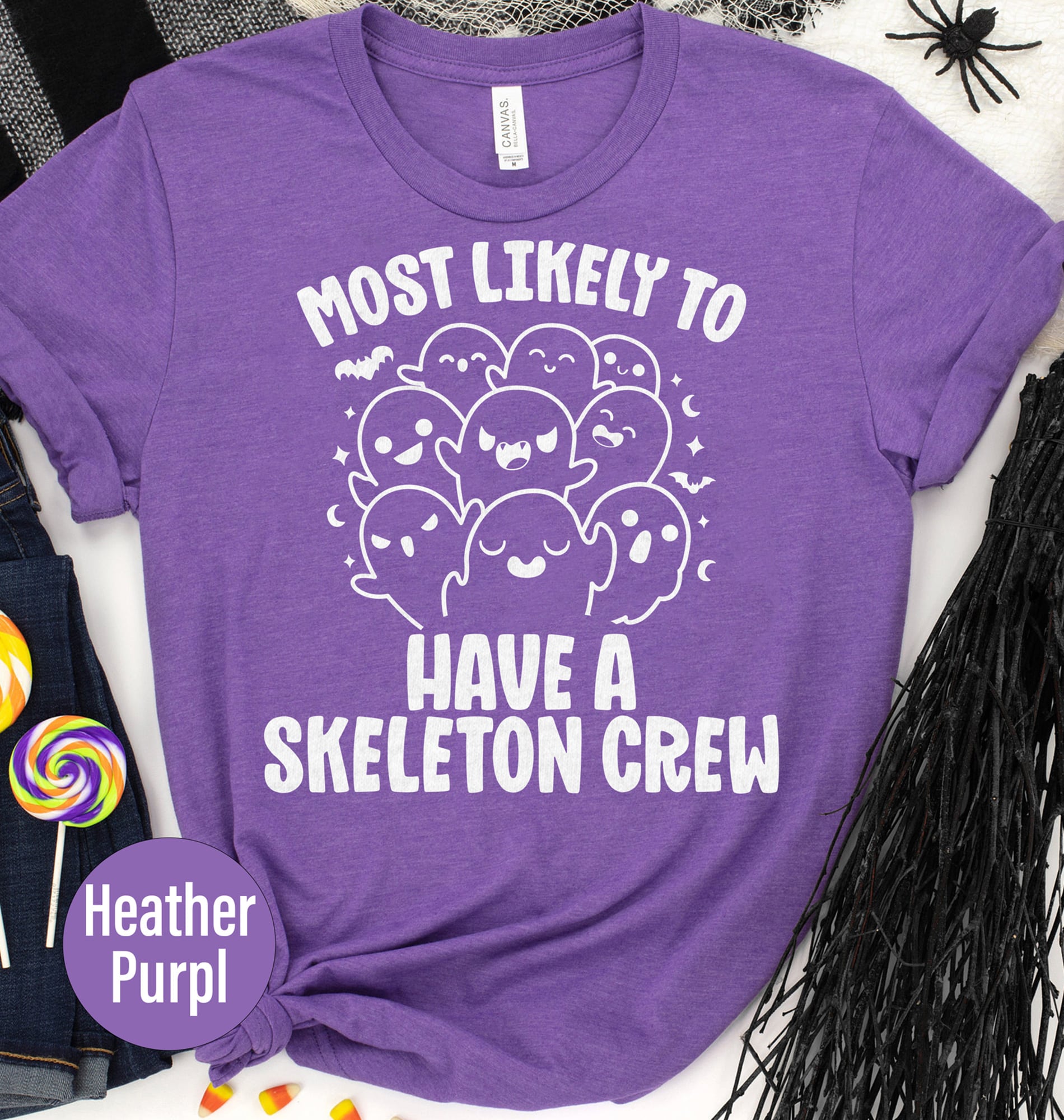 Most Likely To Skeleton Crew Halloween Purple Durable Halloween T-shirt