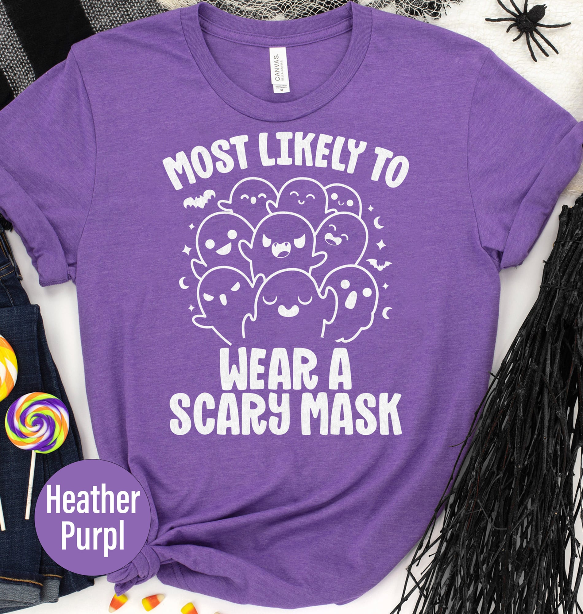 Most Likely To Wear A Scary Mask Purple Halloween T-shirt