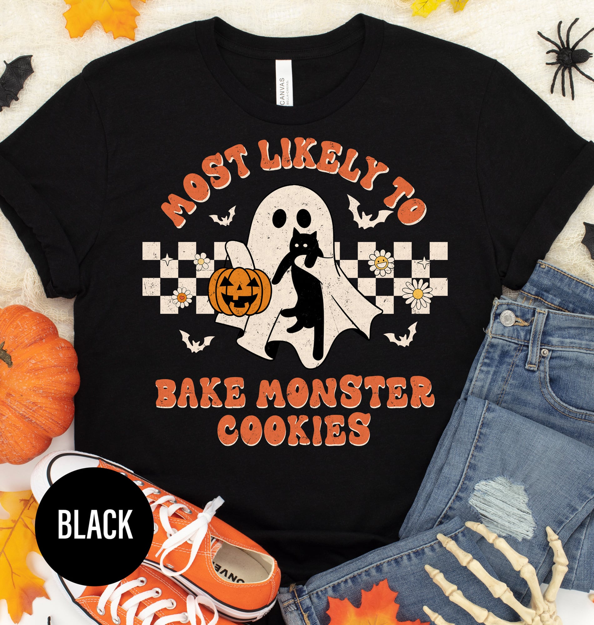 Most Likely To Bake Monster Cookies Black Halloween T-shirt