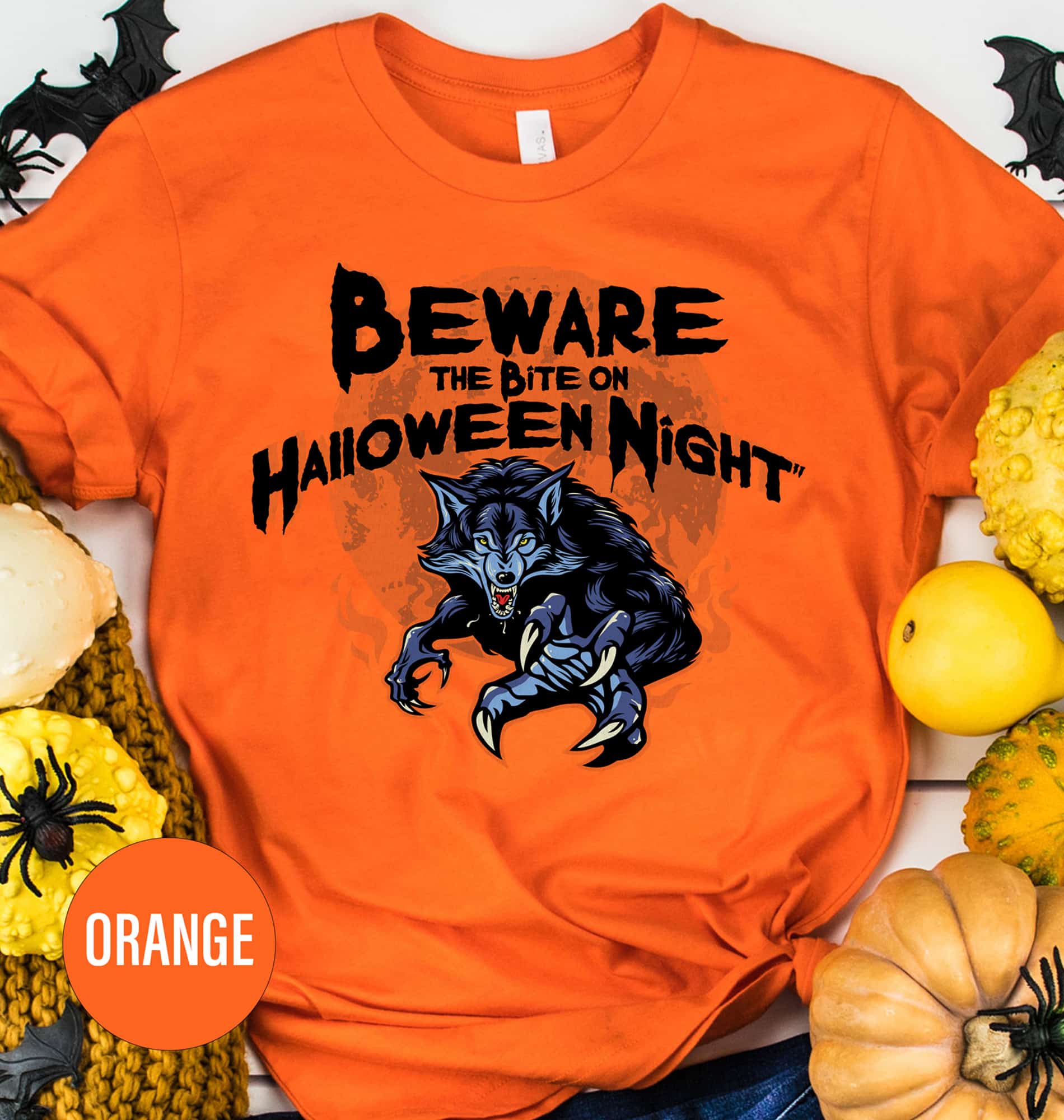 Spooky Wolf Night Halloween Tee - Orange