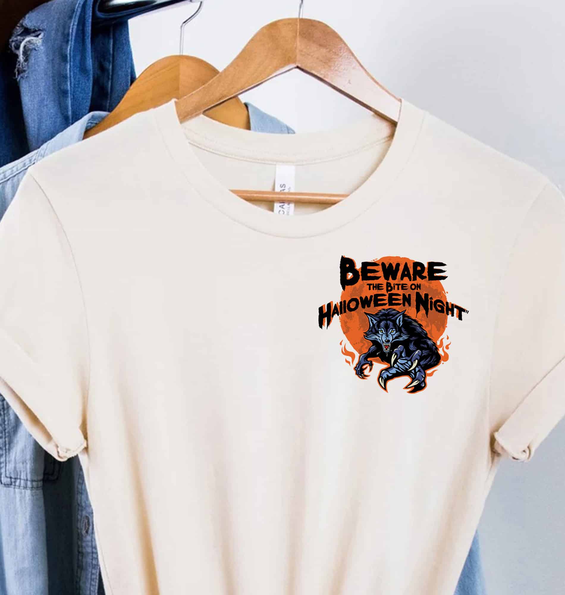 Spooky Wolf Night Halloween Tee - Orange