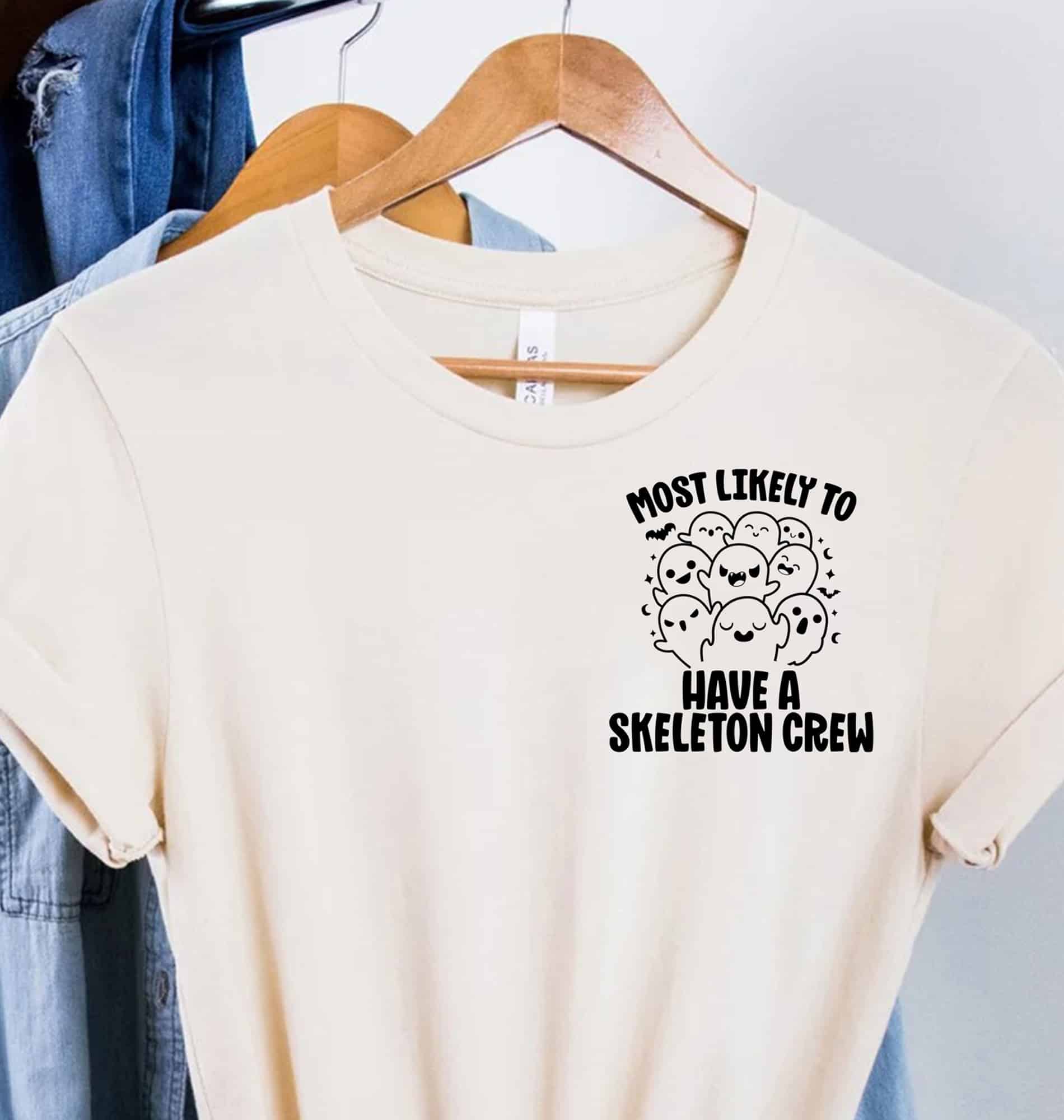 Most Likely To Skeleton Crew Halloween Purple Durable Halloween T-shirt