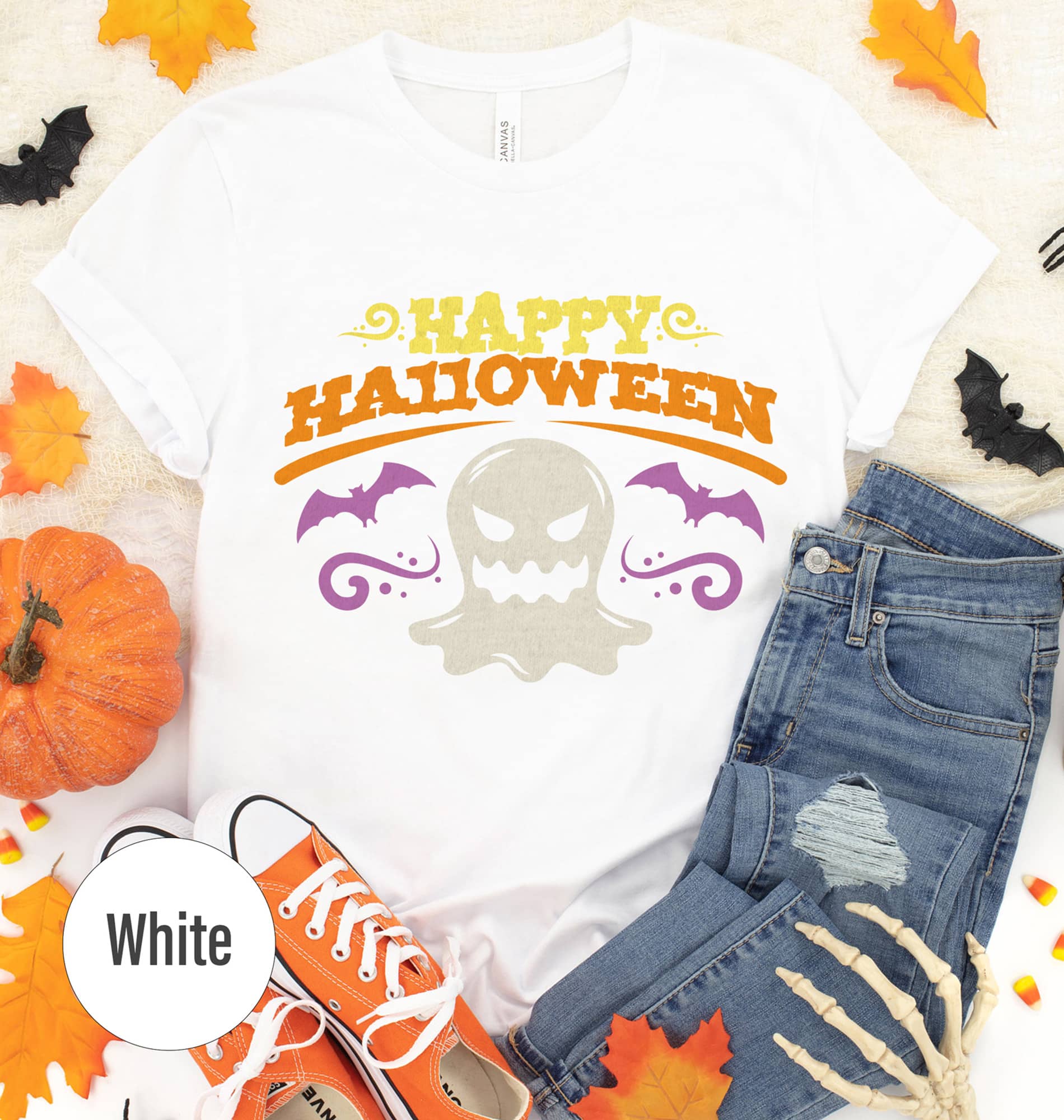 Spooky Ghost Graphic Tee - Happy Halloween