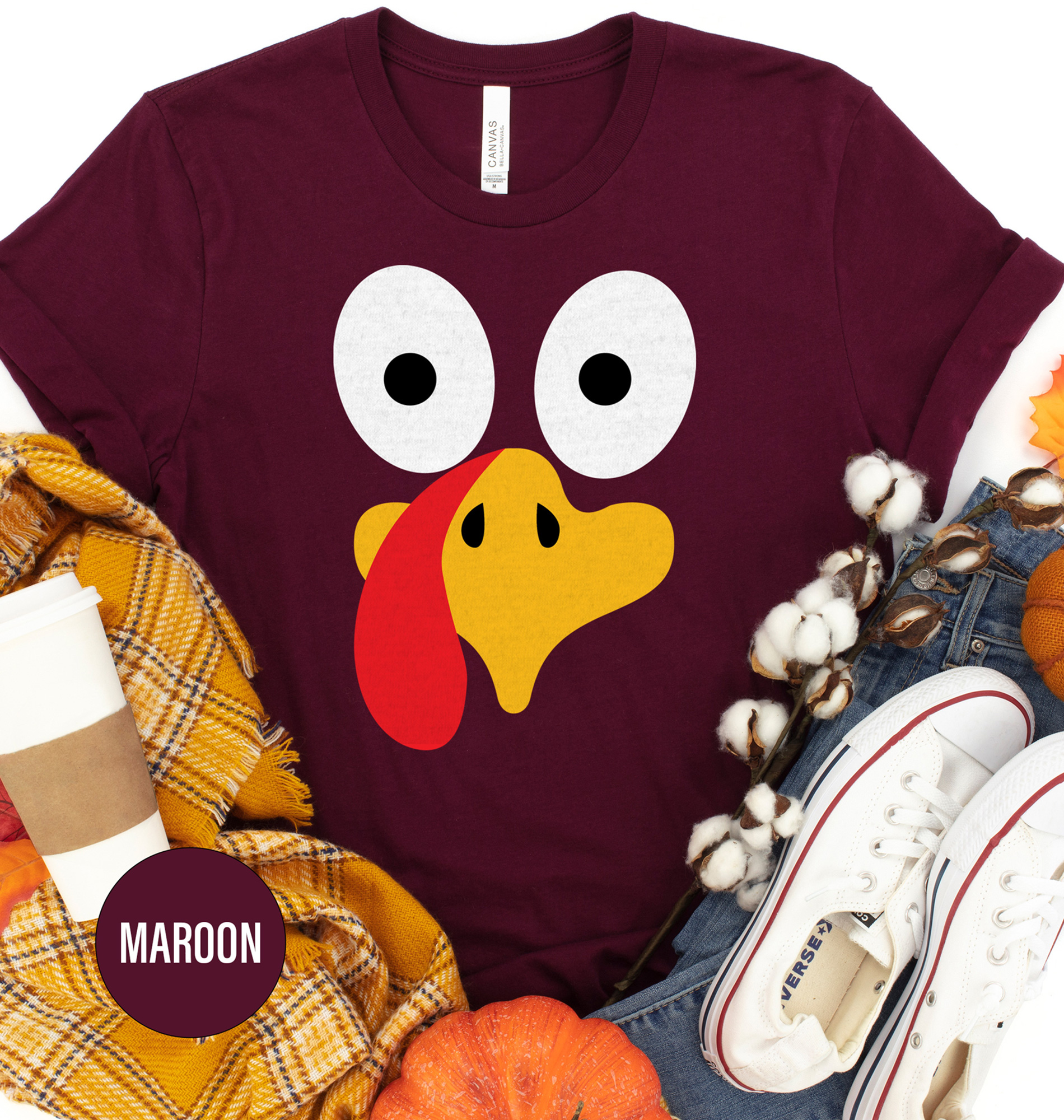 Crazy Turkey Face Thanksgiving T Shirt