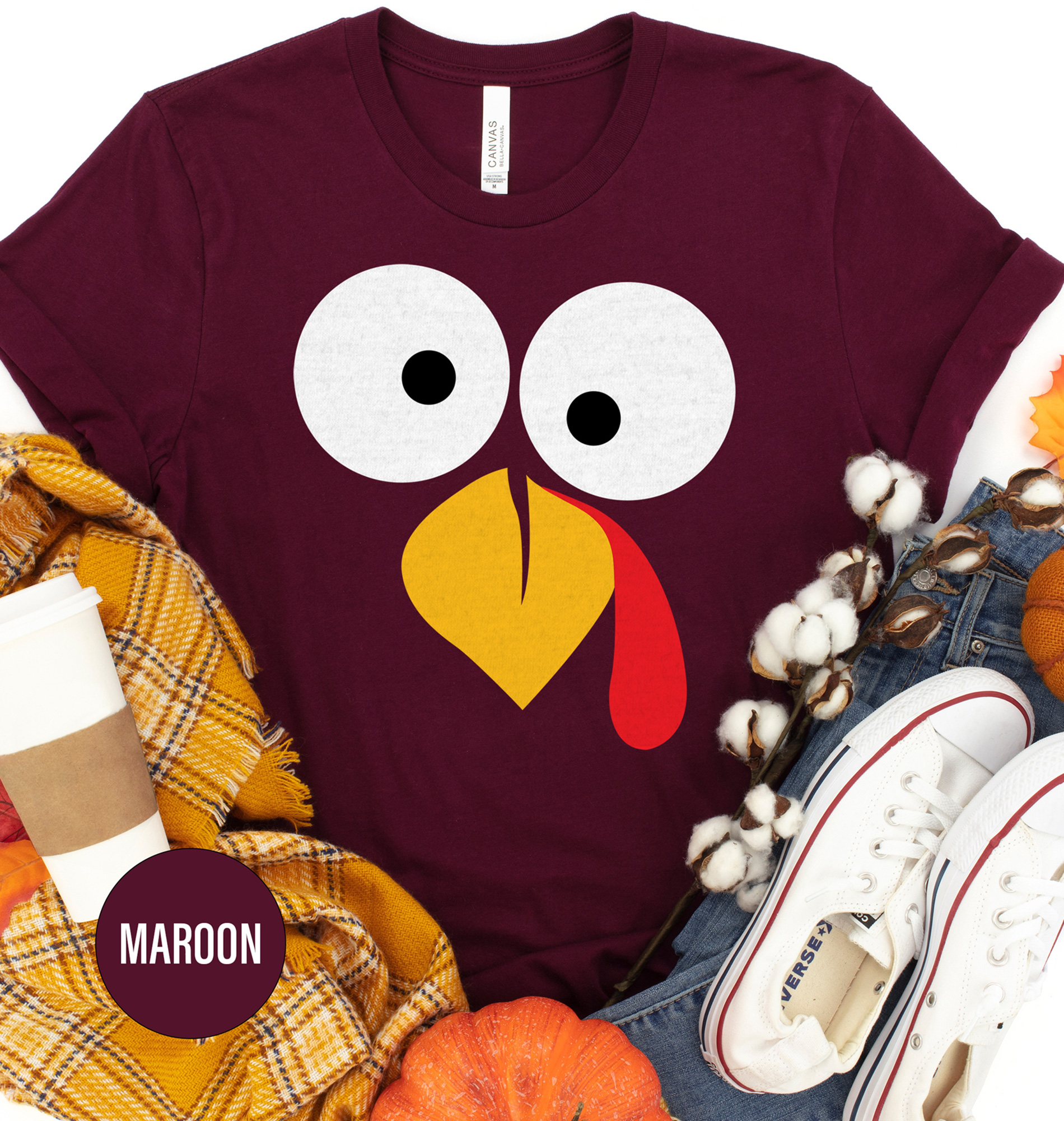 Crazy Turkey Face Thanksgiving T Shirt