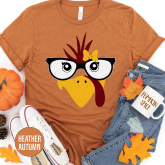 Glasses Turkey Face Thanksgiving T Shirt
