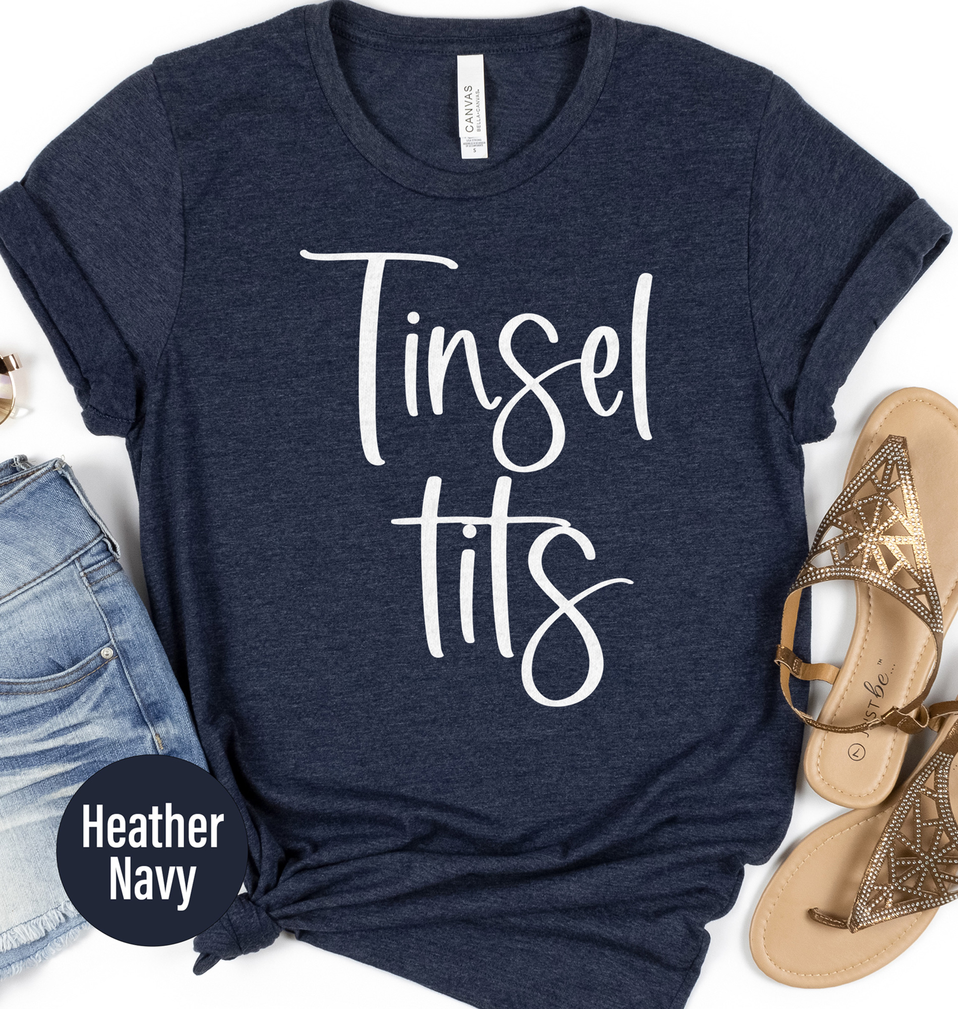 Fun Tinsel Tits Christmas Holiday TShirt Festive Apparel