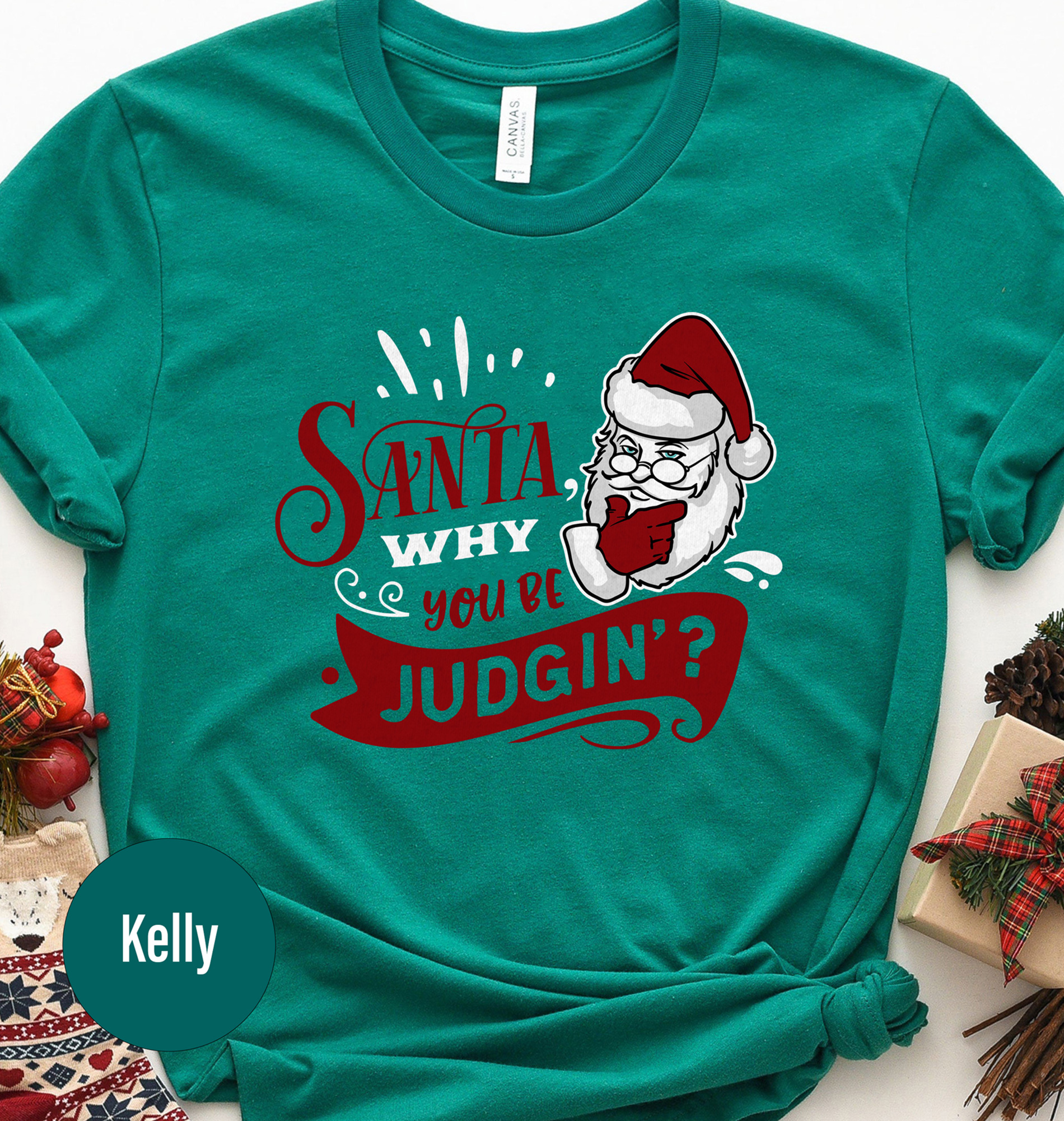 Judgmental Santa Christmas Tee - Holidayshirts.com