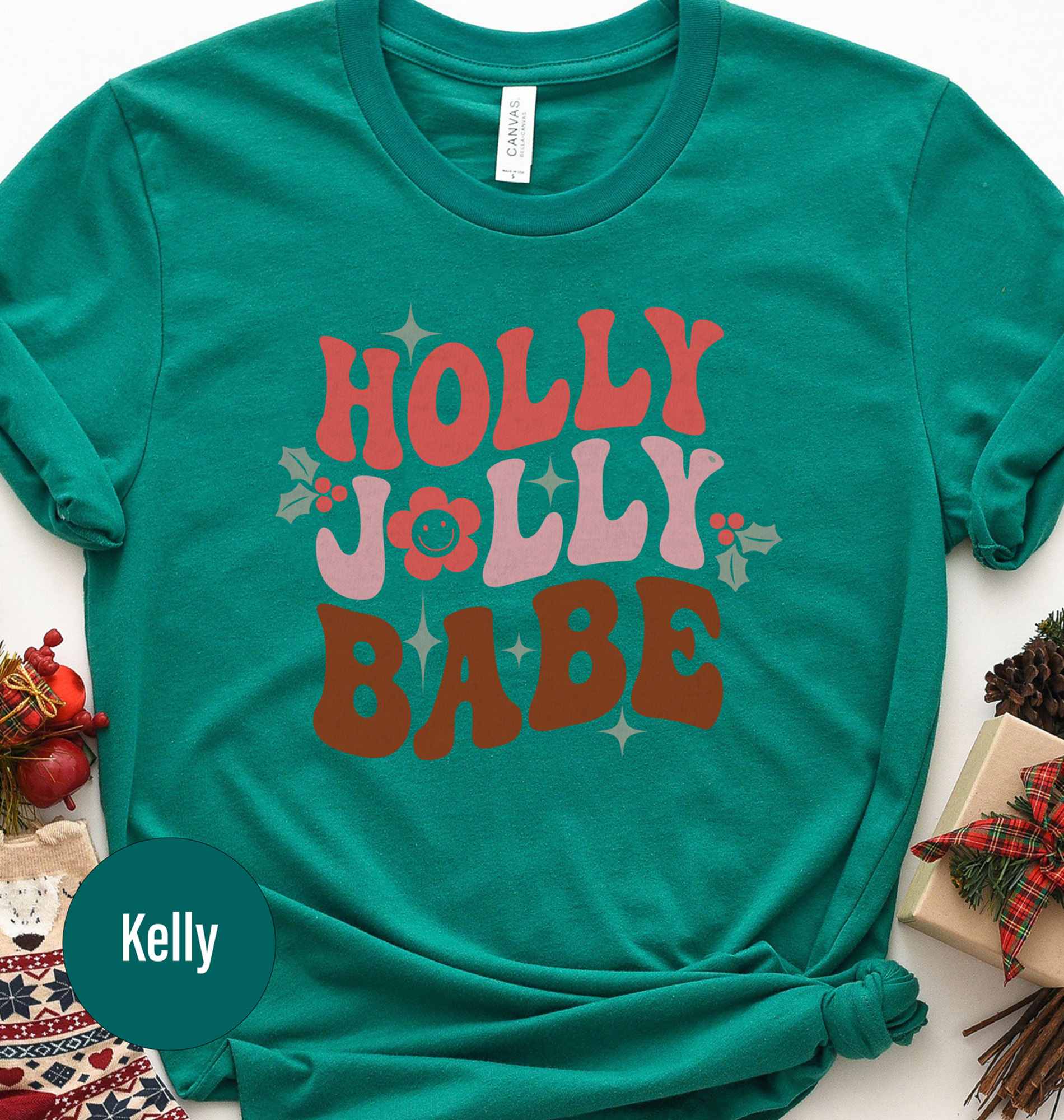 Holly Jolly Babe Xmas Tee - Women's Holiday Apparel