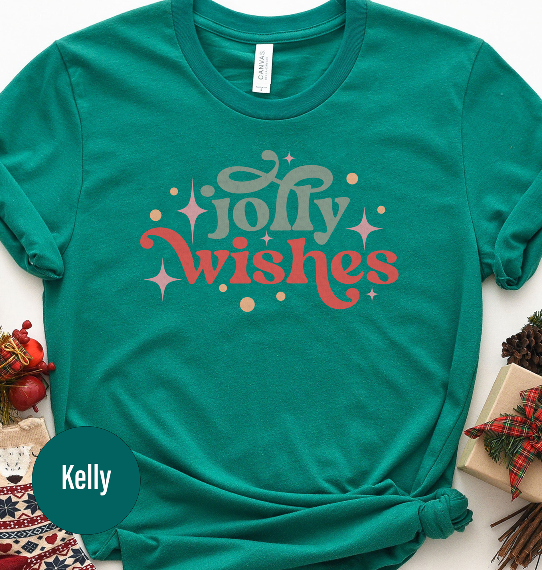 Jolly Wishes Festive Christmas Holiday Tee