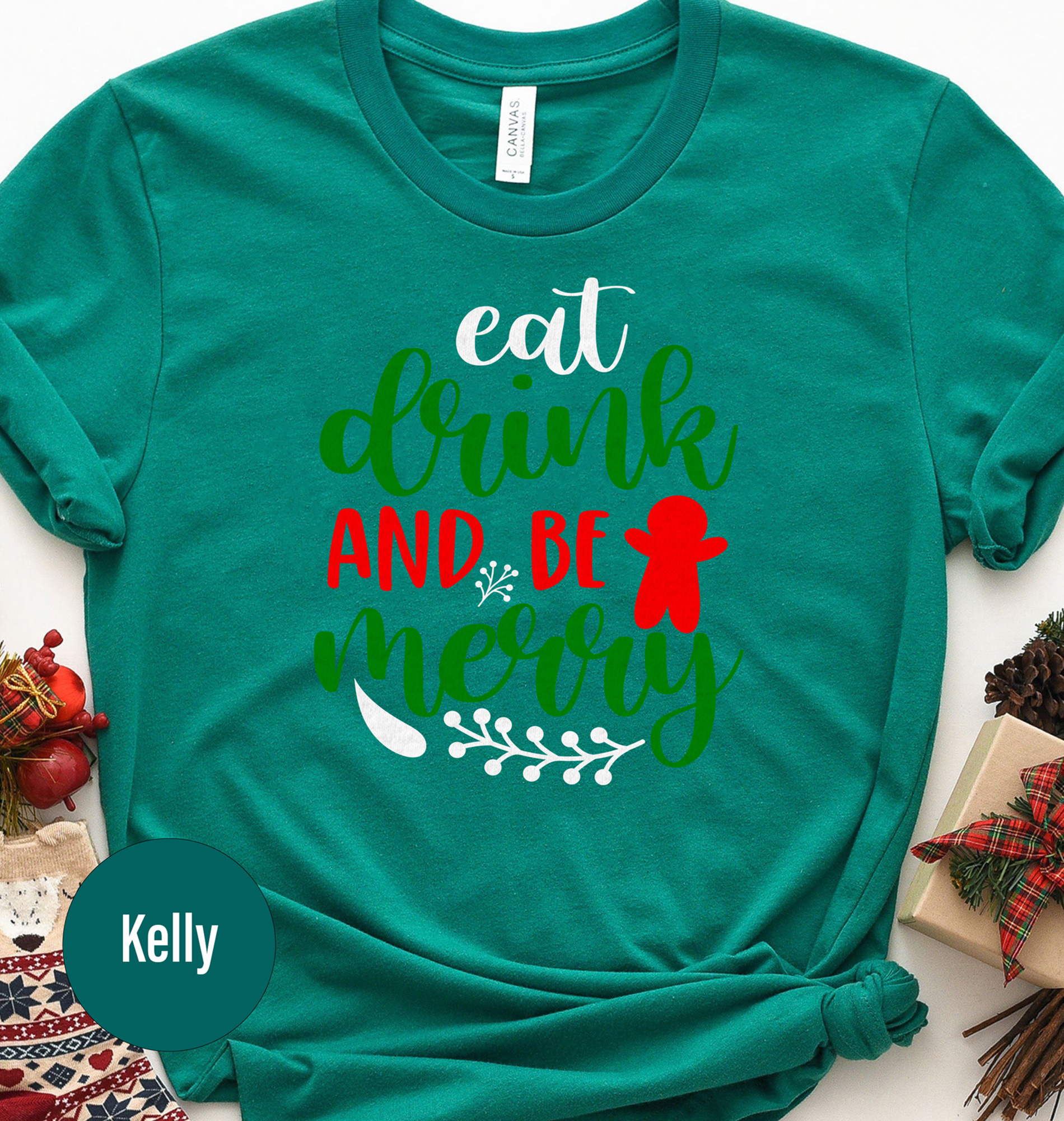 Festive Eat & Drink Holiday Tee - Christmas Shirt