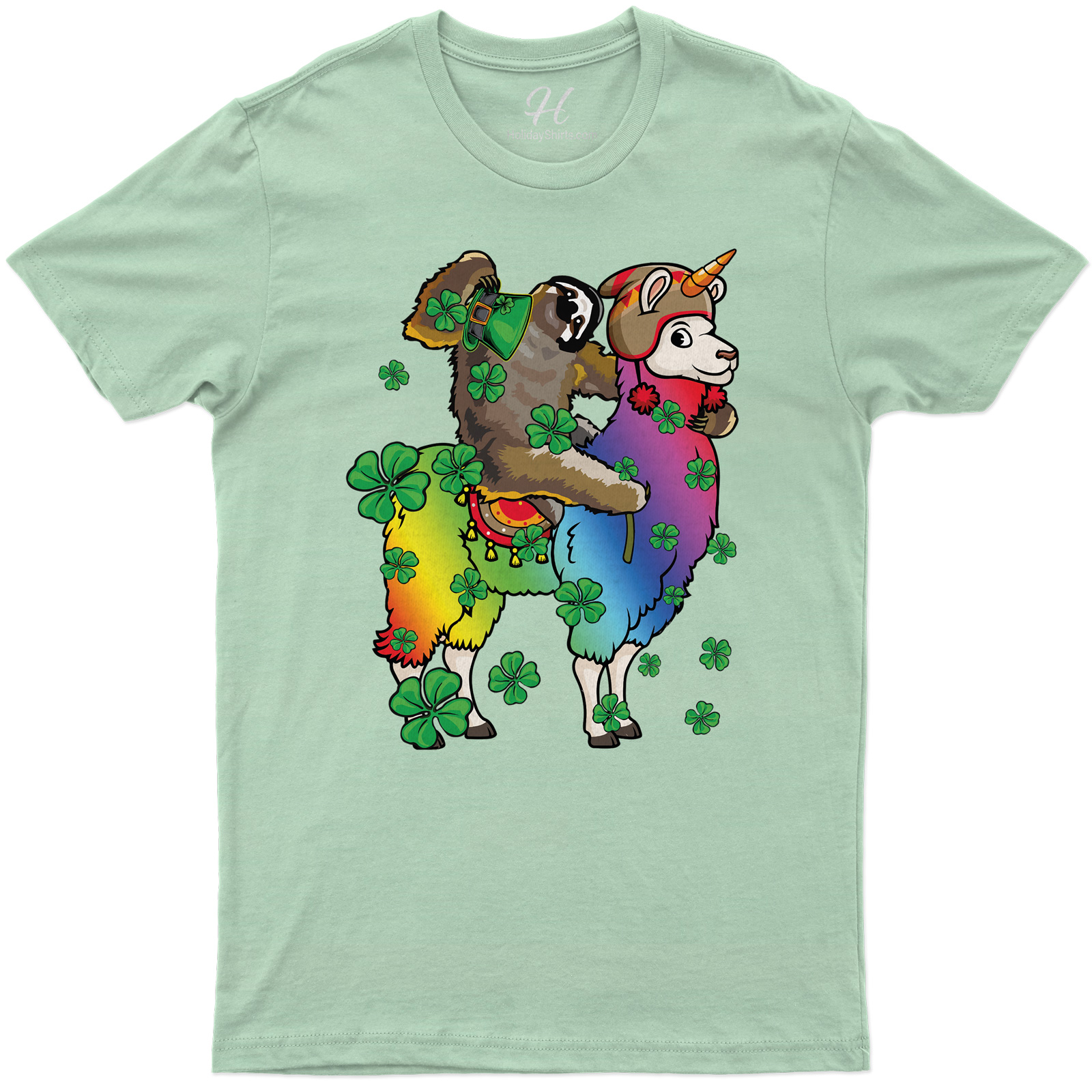 Sloth Riding His Lucky Llama St. Patrick's Day T Shirt