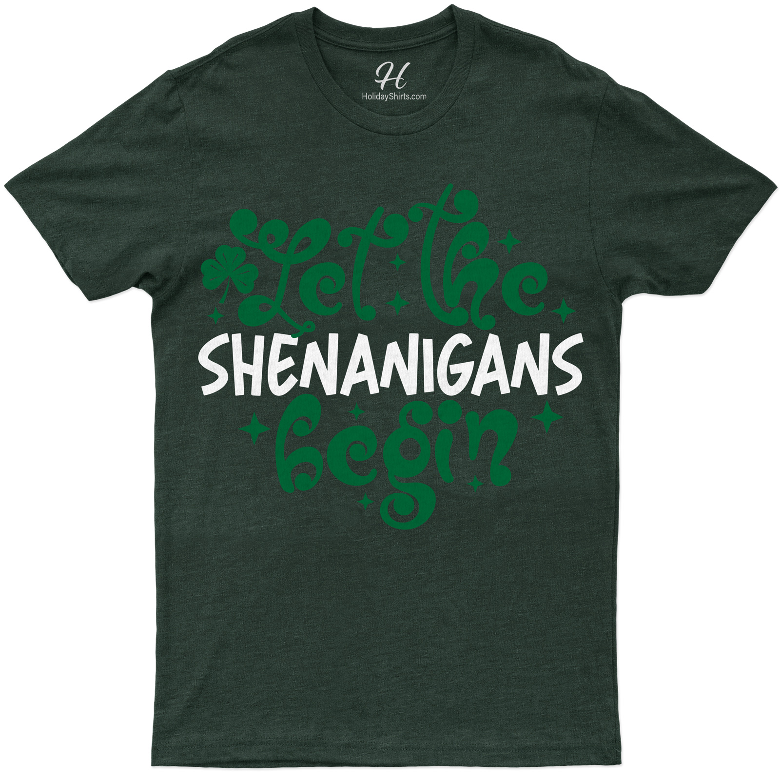 Women's St. Patrick's Day Shirt - 'Let The Shenanigans Begin' Lucky Clover Graphic Long Sleeve V-Neck