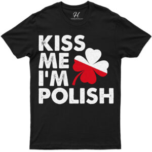 Festive 'kiss Me I'm Polish' Clover Graphic Tee For St. Patrick's Day Celebrations