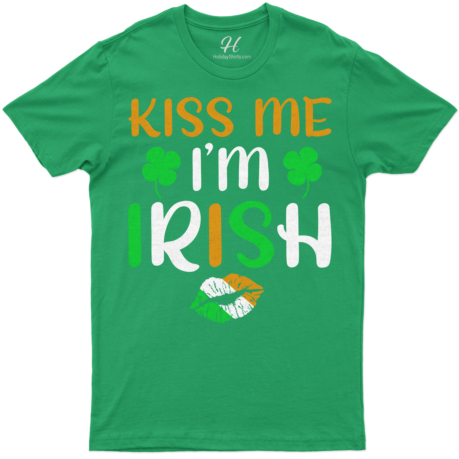Festive 'kiss Me I'm Irish' Clover & Lips Graphic Tee For St. Patrick's Day Celebrations