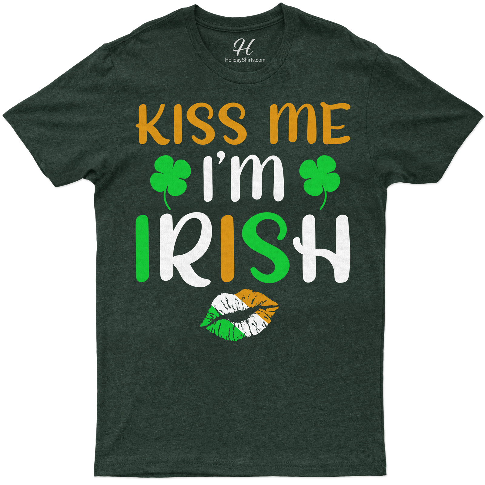 Festive 'kiss Me I'm Irish' Clover & Lips Graphic Tee For St. Patrick's Day Celebrations