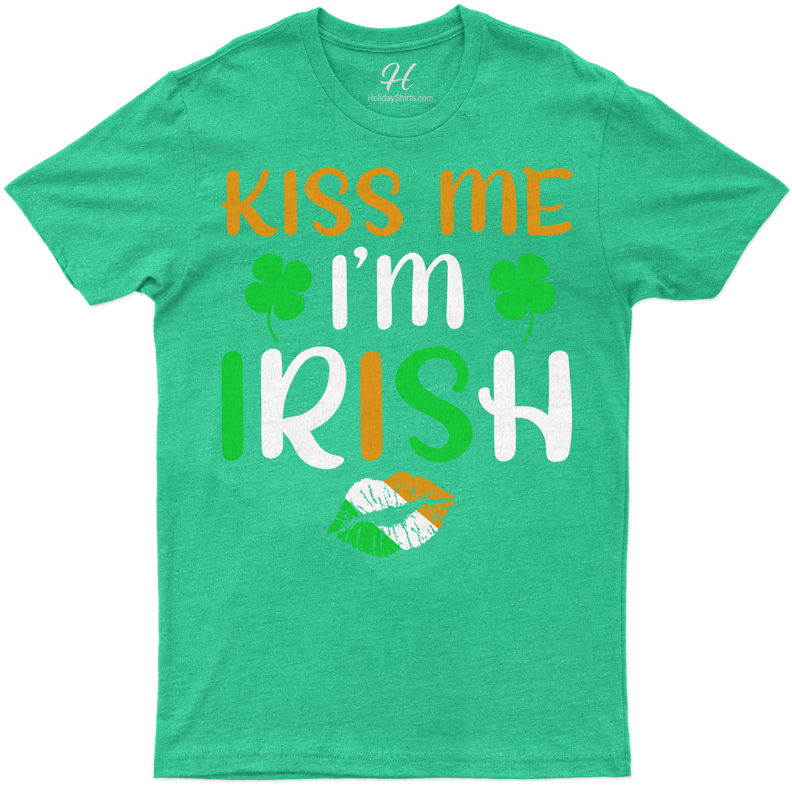 Festive 'kiss Me I'm Irish' Clover & Lips Graphic Tee For St. Patrick's Day Celebrations