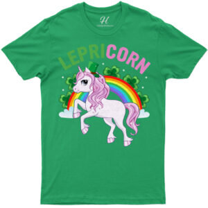 Lepri-corn St. Patrick's Day Unicorn Graphic Tee With Rainbow And Shamrocks