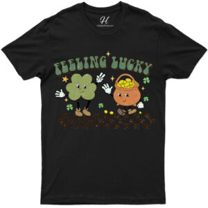Festive 'feeling Lucky' Clover And Leprechaun Graphic Tee For St. Patrick's Day