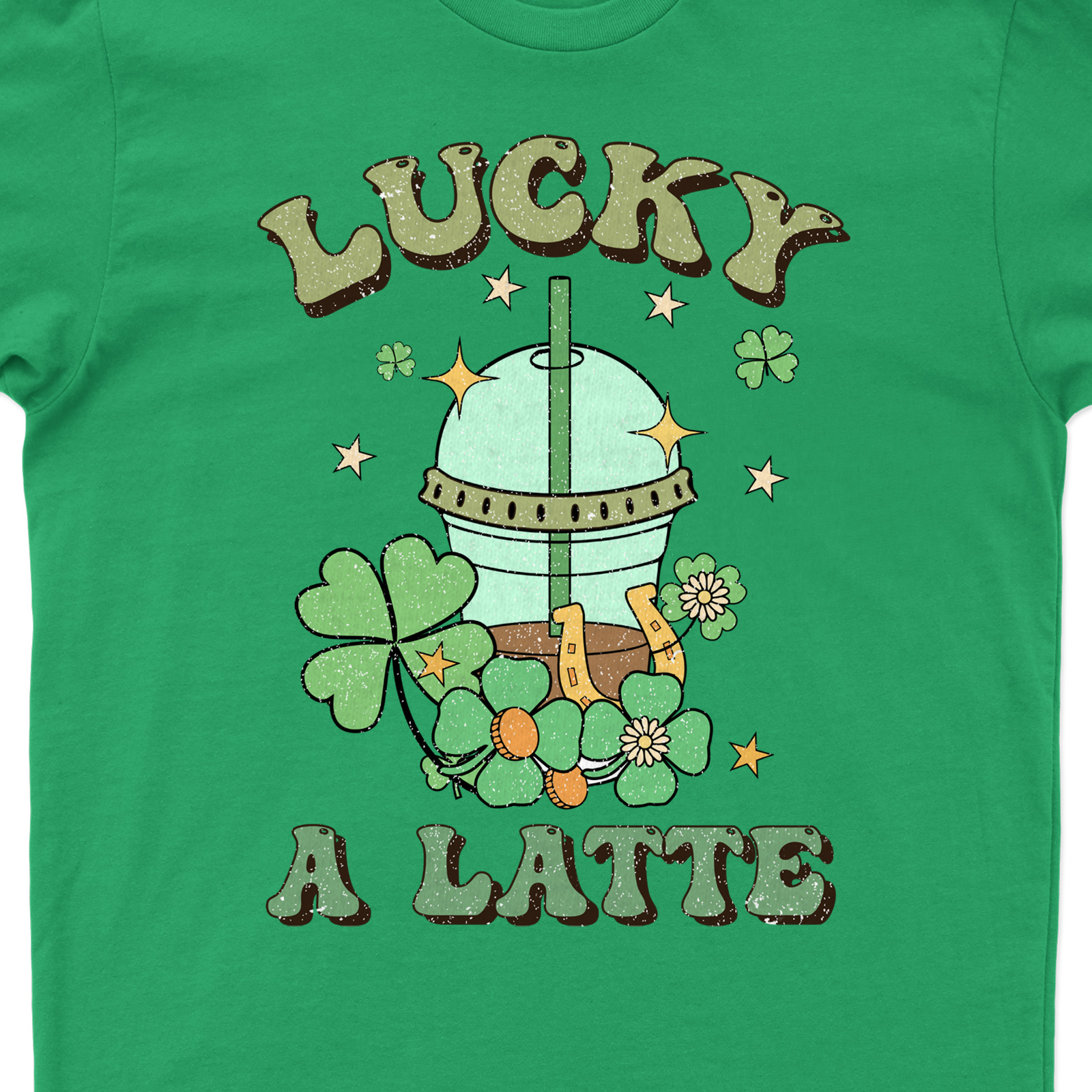 Lucky A Latte Festive St. Patrick's Day Graphic Tee With Clover And Helmet Design