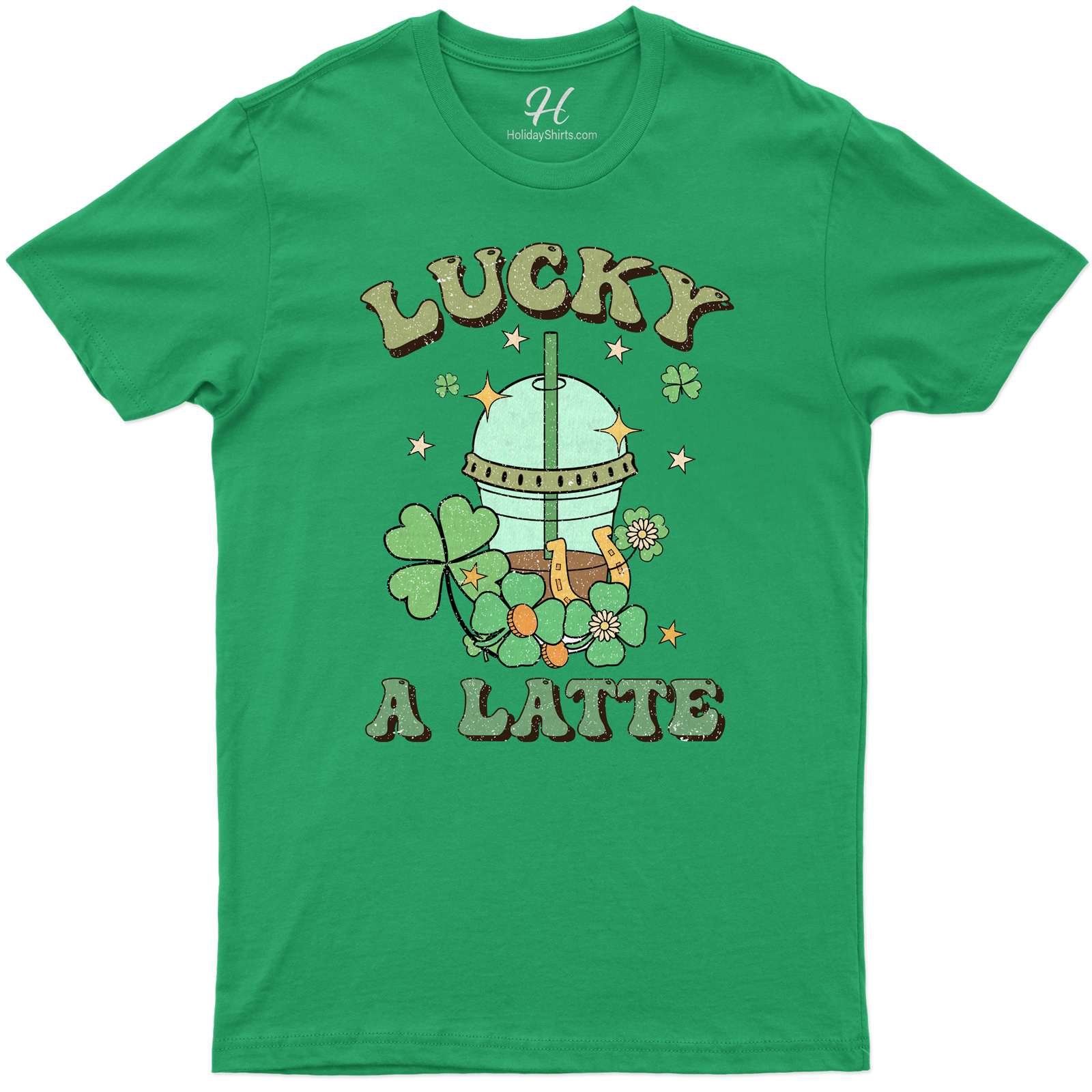 Lucky A Latte Festive St. Patrick's Day Graphic Tee With Clover And Helmet Design