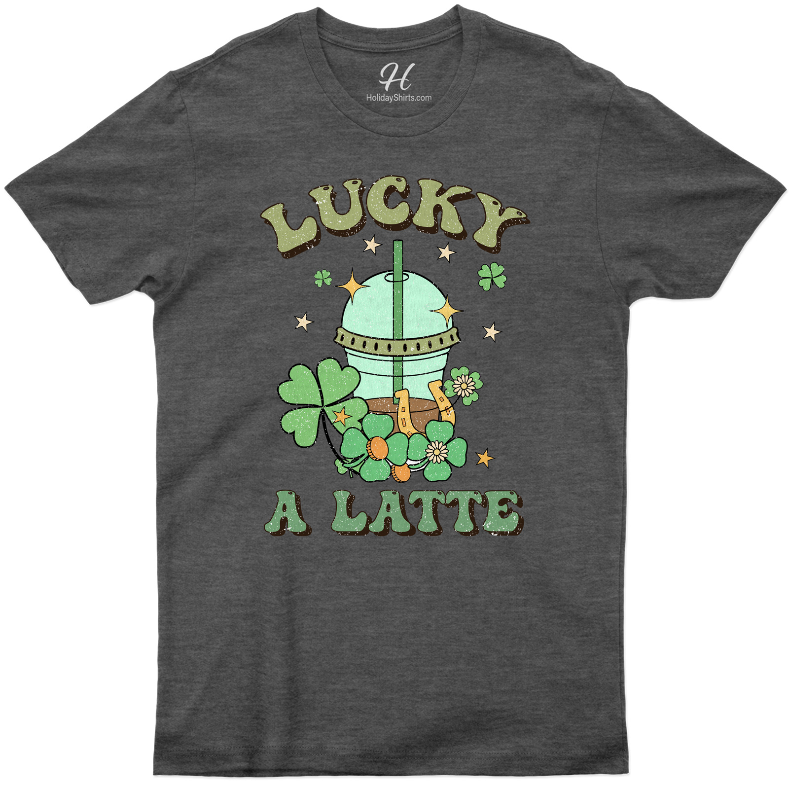 Lucky A Latte Festive St. Patrick's Day Graphic Tee With Clover And Helmet Design