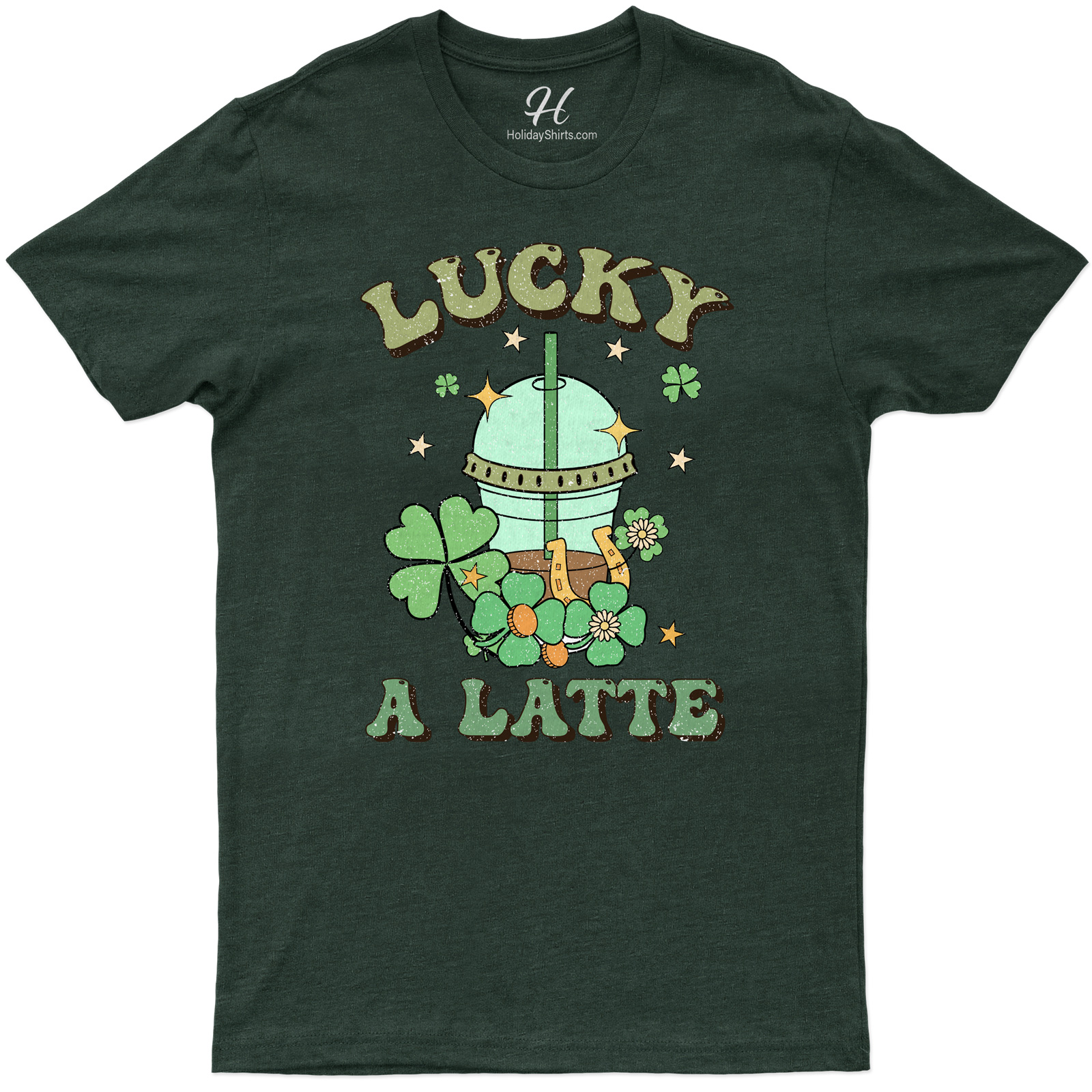 Lucky A Latte Festive St. Patrick's Day Graphic Tee With Clover And Helmet Design