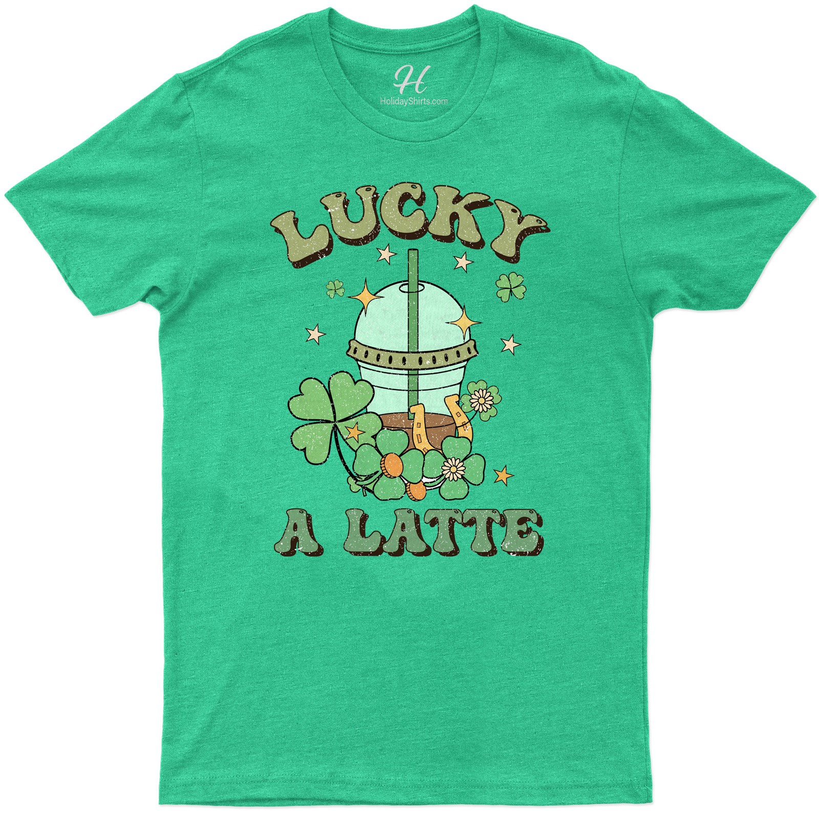 Lucky A Latte Festive St. Patrick's Day Graphic Tee With Clover And Helmet Design