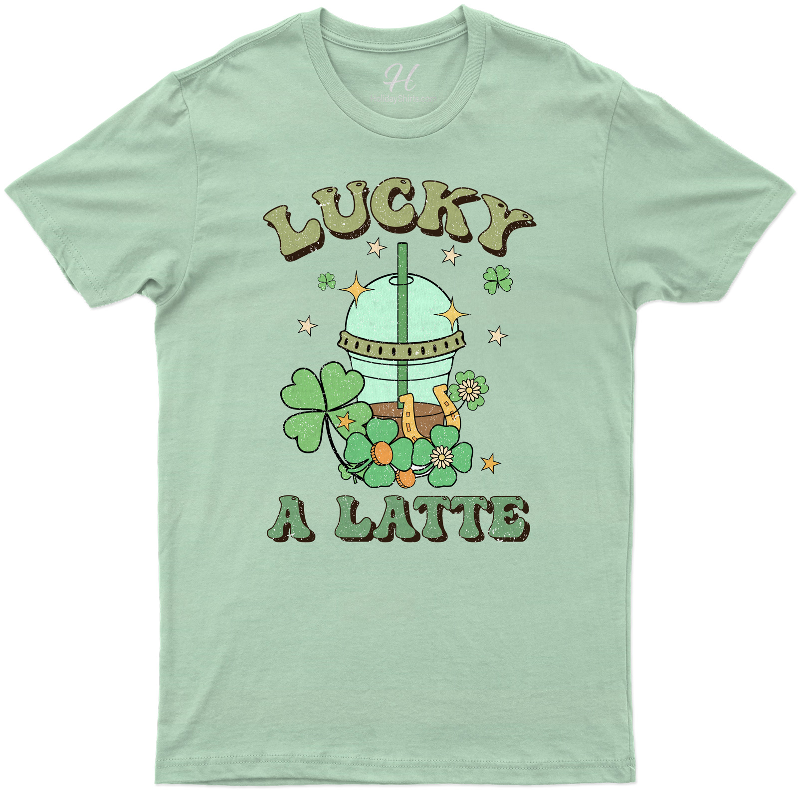 Lucky A Latte Festive St. Patrick's Day Graphic Tee With Clover And Helmet Design