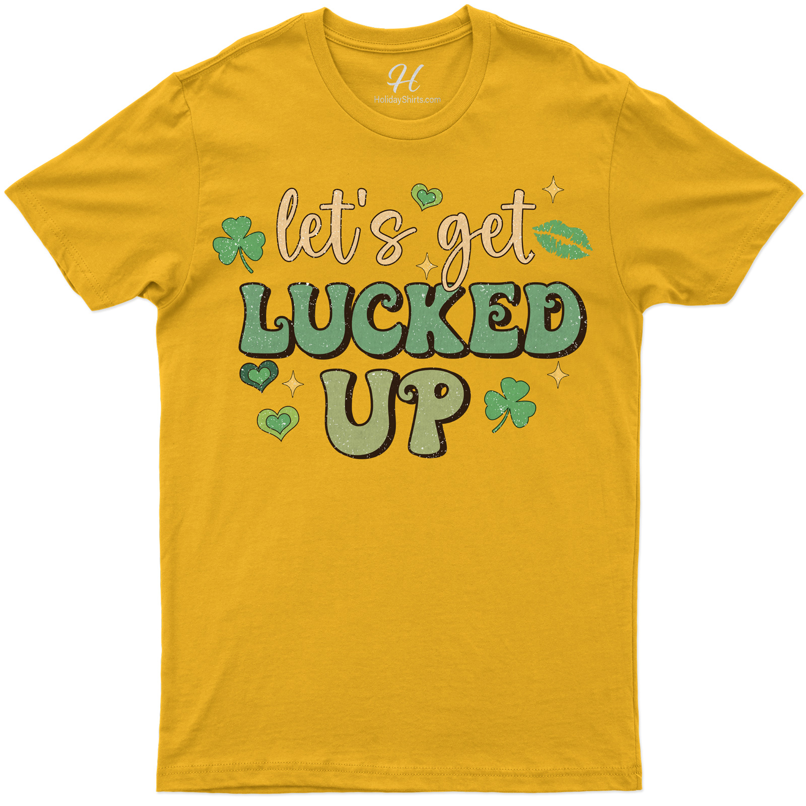 Festive St. Patrick's Day 'let's Get Lucked Up' Graphic Tee-shirt With Clover And Star Accents