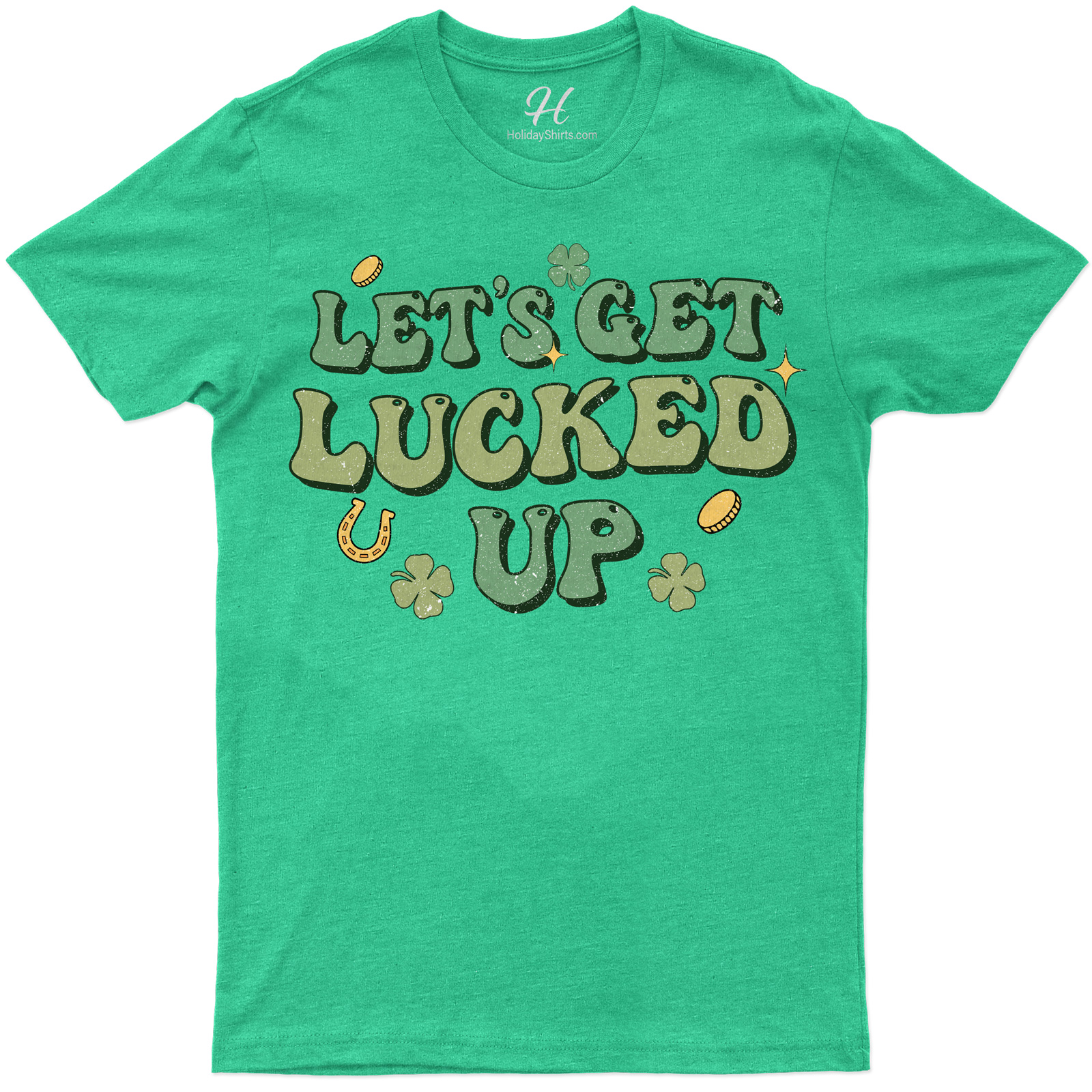 Festive St. Patrick's Day 'let's Get Lucked Up' Graphic Tee With Clover And Horseshoe Motifs
