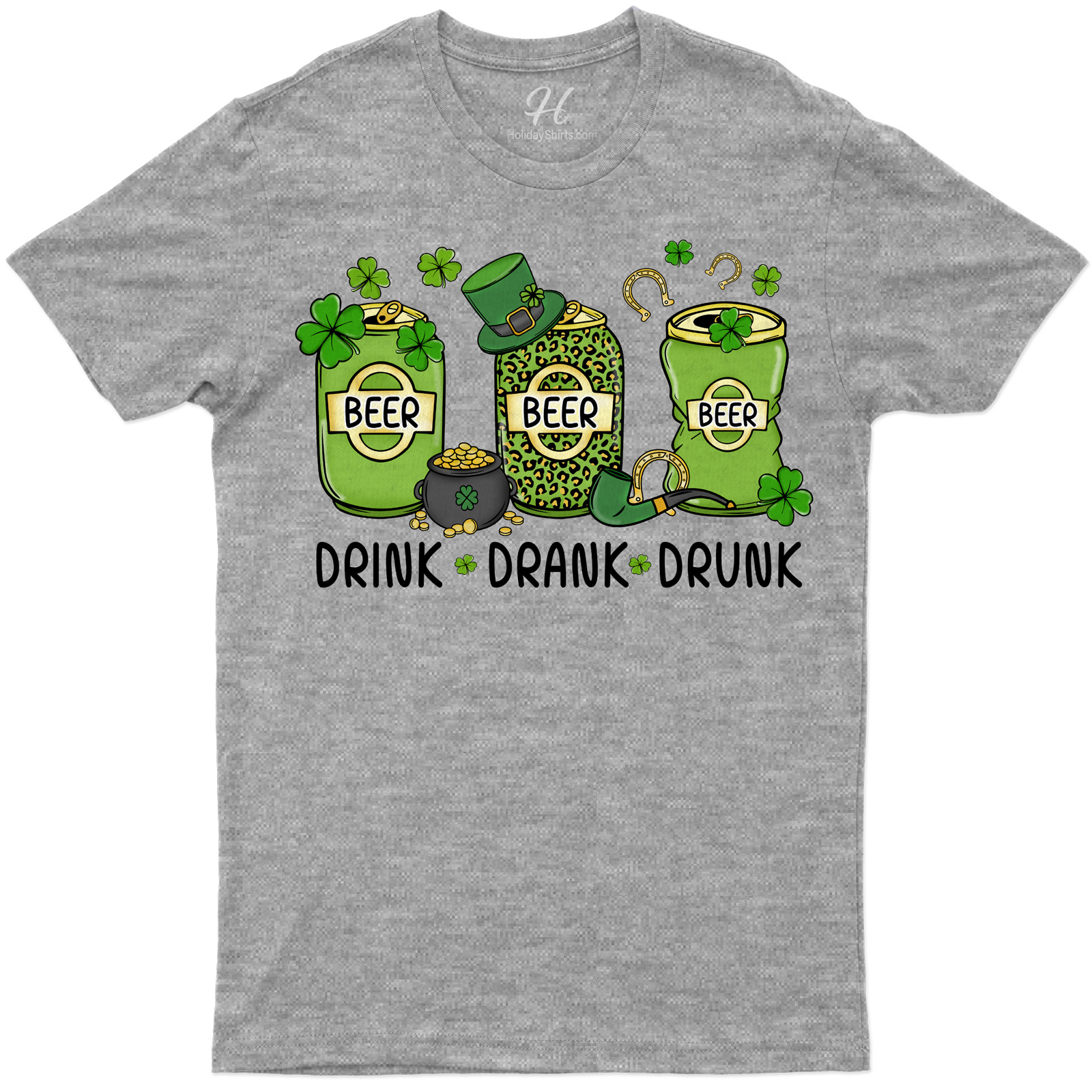 Festive St. Patrick's Day 'drink Drank Drunk' Graphic Tee With Clover & Beer Mug Design