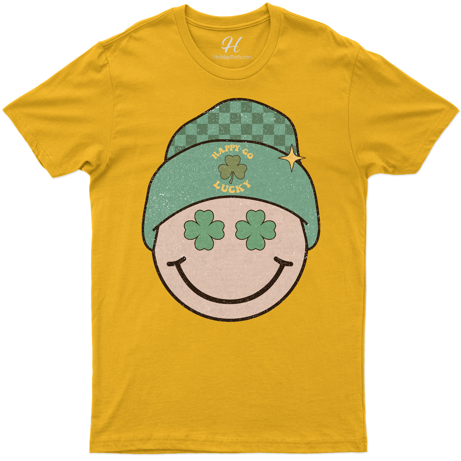 Happy-go-lucky Smiley Face St. Patrick's Day Tee With Clover Accents