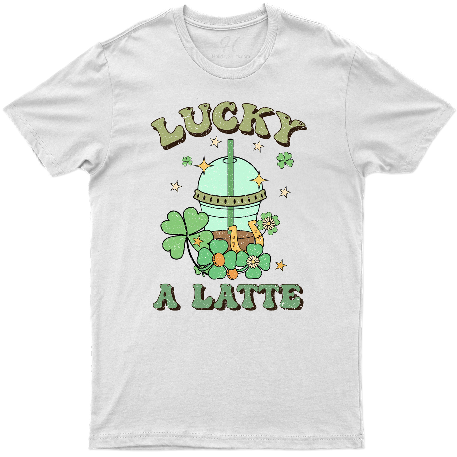 Lucky A Latte Festive St. Patrick's Day Graphic Tee With Clover And Helmet Design